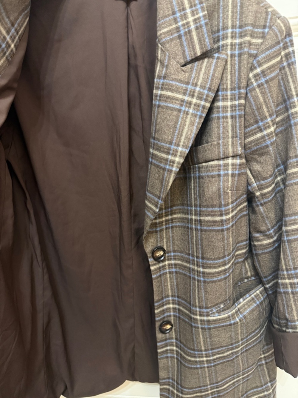 Lovers + Friends Plaid Brown/blue Oversized Blazer Jacket - Women's size small - Picture 5 of 16